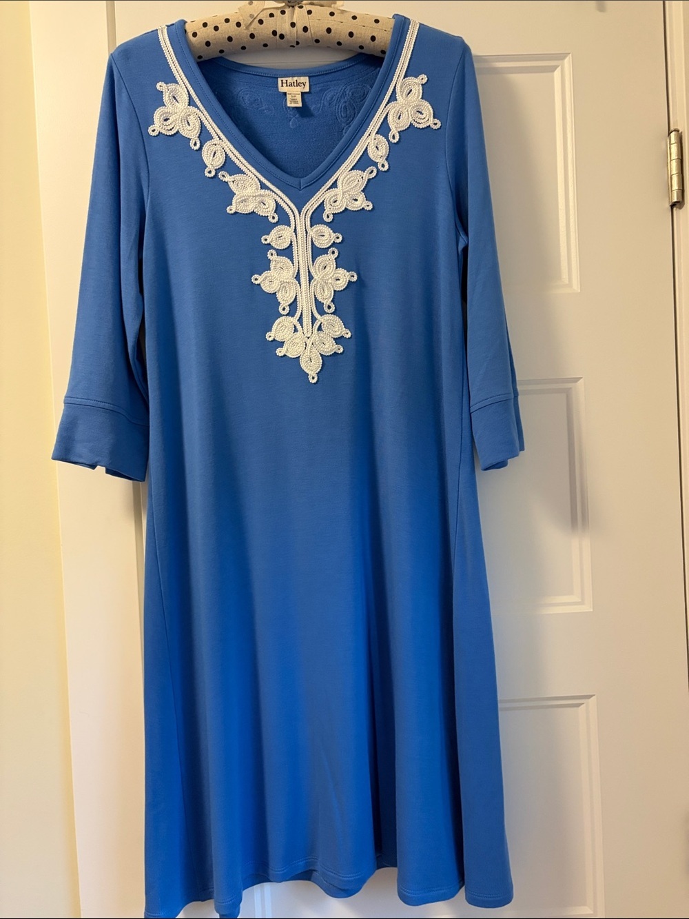 Hatley Blue V-Neck Tunic Dress with White Lace Appliqué